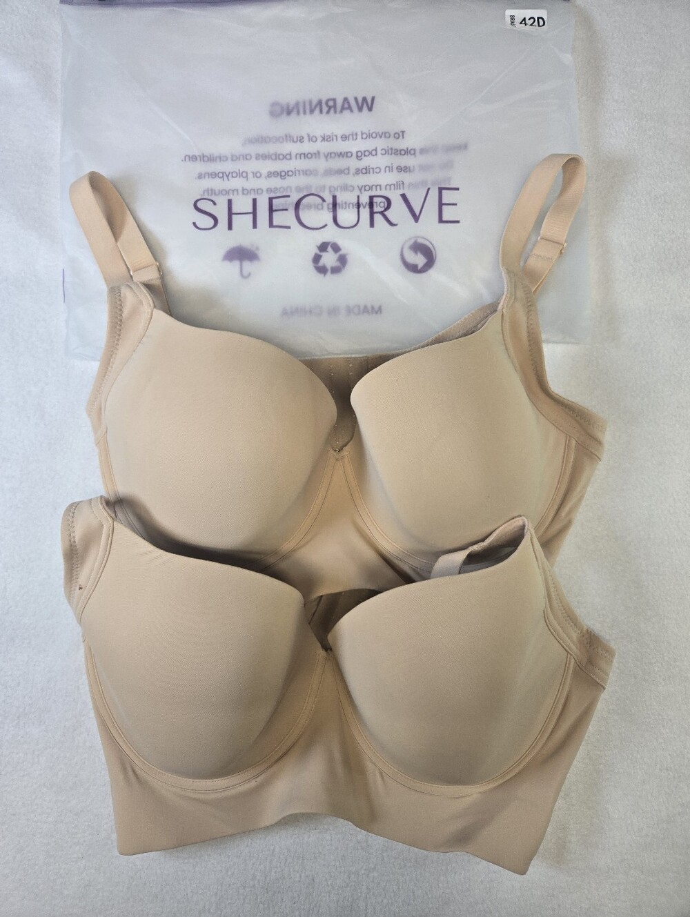 SHECURVE Bras 42D New In Original Package Tan Nude - Lot of 2